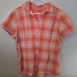 Duluth Trading Co Womens Sz XL  Sidewinder DuluthFlex Cap Sleeve Button Up Shirt